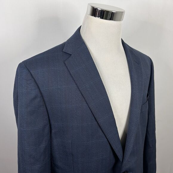 Joseph & Feiss 44R Executive Fit Sport Coat Wool Blend Blue Herringbone - Picture 1 of 7